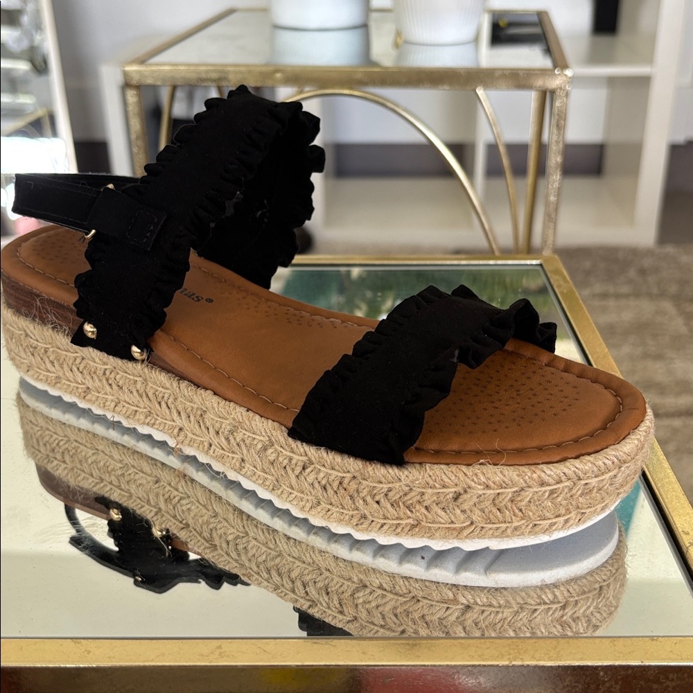 Black Ruffle Espadrille Sandals